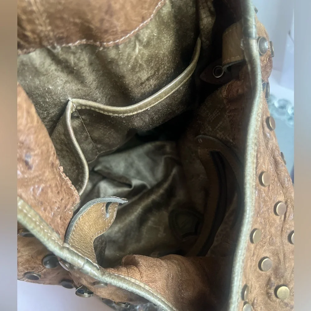 Cassandra vintage distressed unique Studded Brown Leather Bag